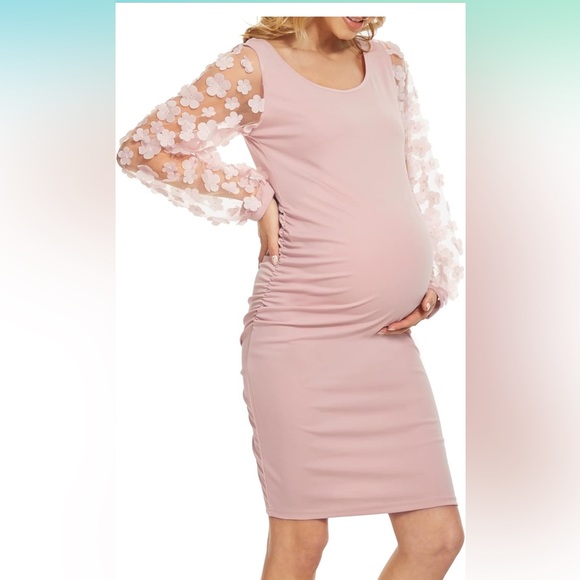 🎉Host Pick 🎉 Floral Bishop Sleeve Midi Pencil Maternity Dress 🤰🏽WORN ONCE! - Picture 2 of 10